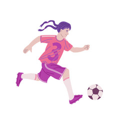 Young Girl Play Football Cartoon Style