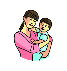 Cute Asian Mother With Baby Color Line