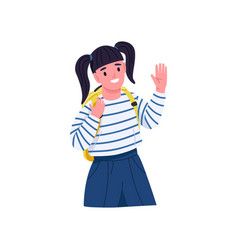 Happy School Girl Waving With Hand Saying Hello