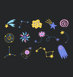 Outer Space Cute Cosmic Hand Drawn Doodles Set