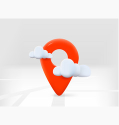 Red Navigation Pin With Road Map And Clouds 3d