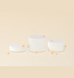 Three White 3d Podiums On A Soft Beige Pastel