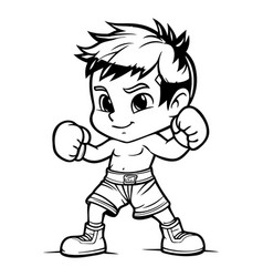 Boy Boxing - Black And White Cartoon Of Kid