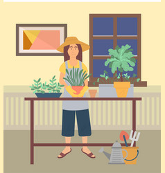 Gardening Woman With Flowerpot Home Hob