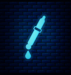 Glowing Neon Pipette Icon Isolated On Brick Wall