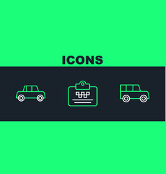 Set Line Car And Taxi Driver License Icon