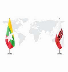 Myanmar And Gibraltar Flags For Official Meeting