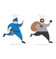 Cartoon Thief Man With Face Masked Running Away