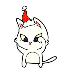 Confused Comic Book Style Of A Cat Wearing Santa