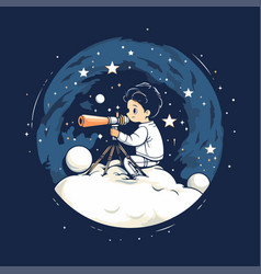 Boy Looking Through Telescope On The Starry Sky