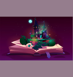 Open Fairytale Book With Magic Spooky Witch House