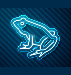 Glowing Neon Line Frog Icon Isolated On Blue