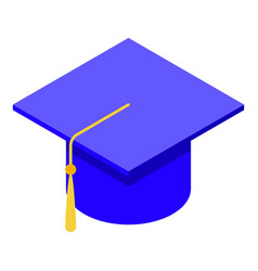 Blue Graduation Hat Icon Isometric Diploma