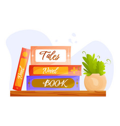 Books And A Flower Pot On Wooden Shelf