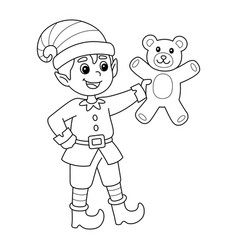 Christmas Elf Isolated Coloring Page For Kids