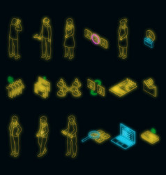 Human Resources Icons Set Neon