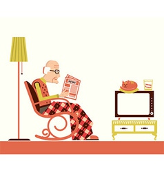 Old Man Sitting And Reading Newspaper