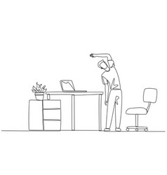 Single One Line Drawing Man Stands While Raising