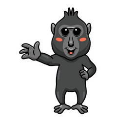 Cute Little Crested Black Macaque Cartoon