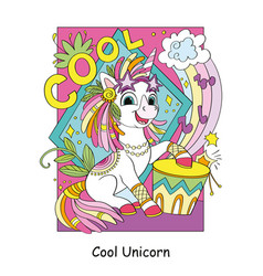 Cute Unicorn With Flowers Color