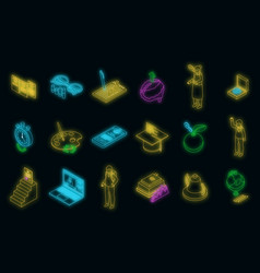 Education Workflow Icons Set Neon