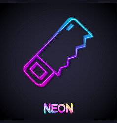 Glowing Neon Line Hand Saw Icon Isolated On Black