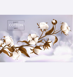 Realistic Cotton Flowers Tree Branch Pure