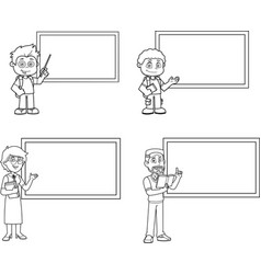 Outlined School Kids And Teachers Characters