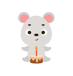 Cute Little Mouse With Birthday Cake On White