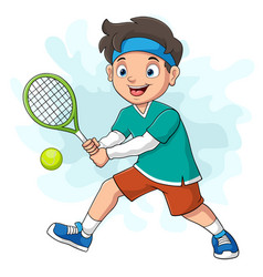 Cartoon Little Boy Playing Tennis