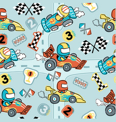 Seamless Pattern Of Hand Drawn Car Racing Cartoon