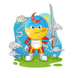 Ukraine Flag Head Samurai Cartoon Cartoon Mascot