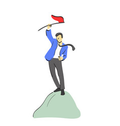 Businessman Holding Red Flag On The Top