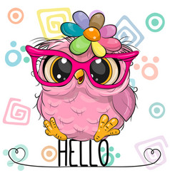 Cartoon Owl In A Pink Glasses With Flower