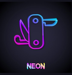 Glowing Neon Line Swiss Army Knife Icon Isolated