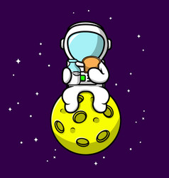 Cute Astronaut Eating Bread And Holding Milk