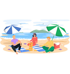 People Relaxing On Sun Under Beach Umbrella