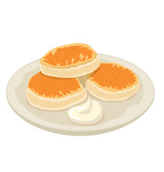 Cottage Cheese Pancakes On White Plate Sour Cream