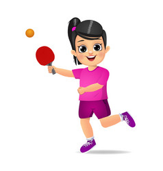 Cute Girl Kid Playing Table Tennis