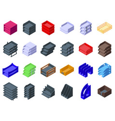 Paper Tray Icons Set Isometric Office Rack