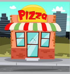 Flat Pizza Shop Cartoon Building Or Pizzeria