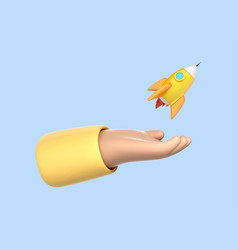 3d Cartoon Hand Holding A Rocket Taking Off Human