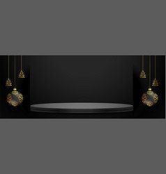 3d Podium Platform Dark Black Banner With Xmas