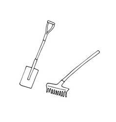 Hand Drawn Garden Rake And Garden Spatula