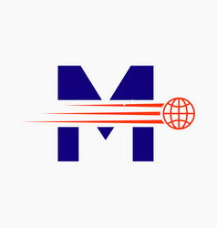 Letter M Global Logo Concept With Moving World