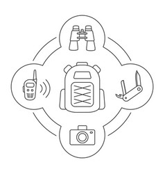 Tourists Backpack Contents Linear Icons Set