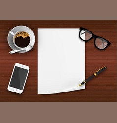 Blank Paper With Coffee Cup Mobile Phone Glasses