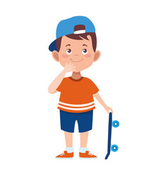 Cartoon Cute Boy Holding A Skateboard