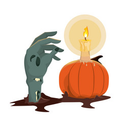 Halloween Pumpkin With Candle And Zombie Hand