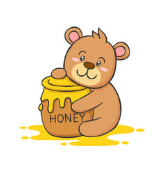 Cute Bear Cartoon Character With Honey Jar